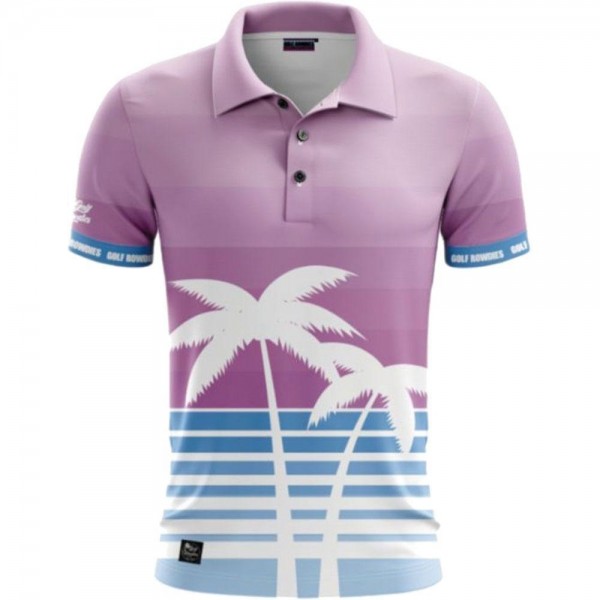 Golf Rowdies Retro Palms Trees Herrengolfpoloshirt