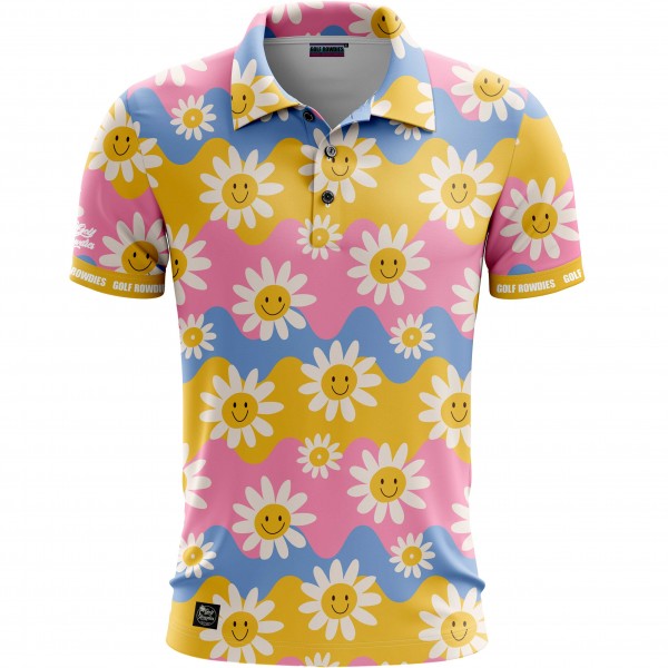 Golf Rowdies Retro Flower Herrengolfpoloshirt